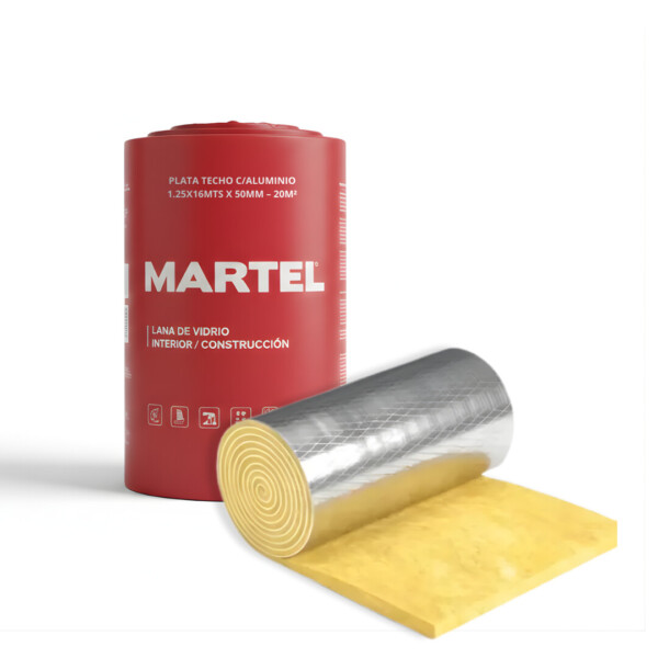 MARTEL Lana de vidrio PLATA TECHO cALUMINIO 1.25x16mts x 50mm - 20m2